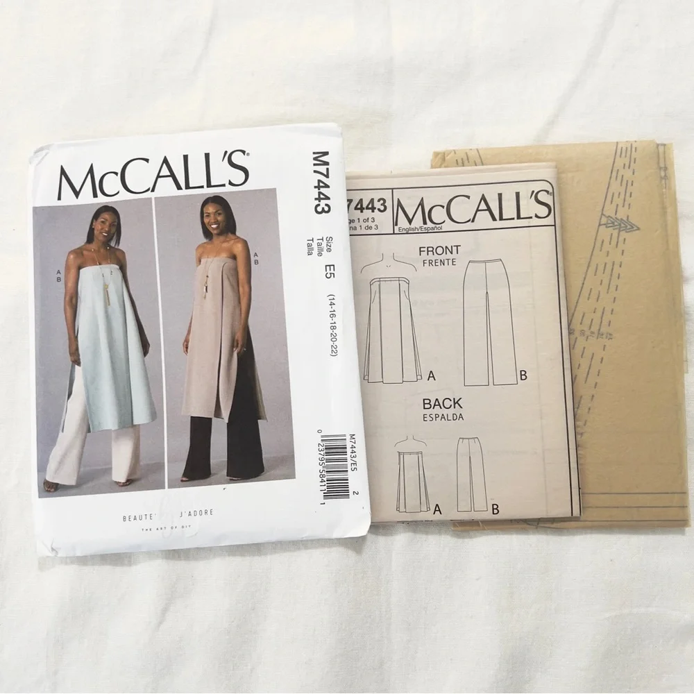 McCall’s M7443 Sewing Pattern Misses Tunic Wide Leg Pants Uncut Factory Folded
